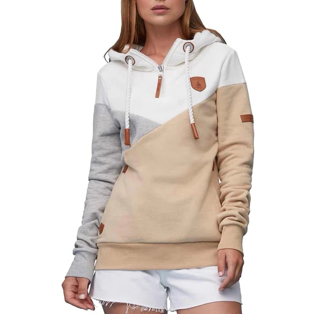 Wanakome Colorblock Hoodie in White, Beige & Gray